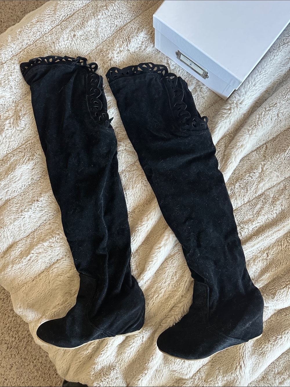 Black Over-the-Knee Suede Wedge Boots (size37)